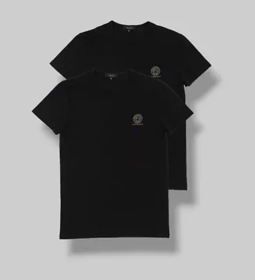 $150 Versace Men's Black Italy 2-Pack Logo Medusa Crew-Neck T-Shirt Size 5 • $119.95