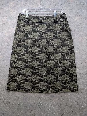 Fjall Skirt Womens 12 Black Green Asian Pattern Knit A-Line Comfort Office Chic • $34