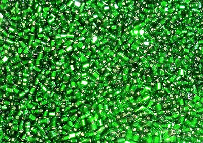 Loose Antique Vintage Czech Glass Seed Beads Silver Lined Dark Green 2 Cut 9/0 • $5