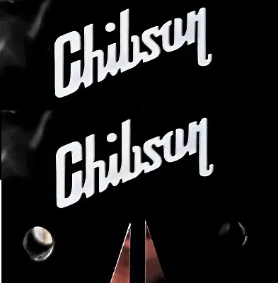 Chibson Guitar Headstock Logo X2 Die-Cut Vinyl Decal Gloss White • $23.59