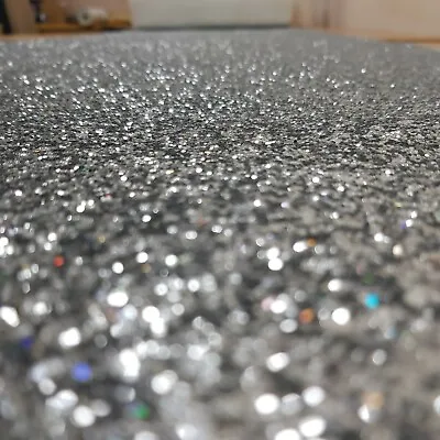 Silver Crystal Hologram Chunky Glitter Wallpaper Fabric Backed Sequin 5metres • £0.99