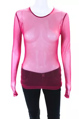 Dries Van Noten Womens Mesh Sheer Round Neck Long Sleeve Blouse Top Pink Size S • $109.79