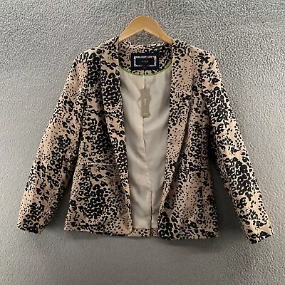 J Crew Going Out Blazer Womens 2 Brown Leopard Print Open Front Jacket Linen • $35.89