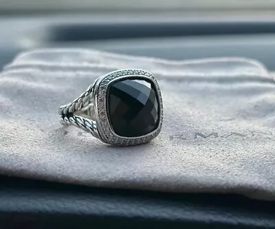 David Yurman Albion 925 Silver 14mm Albion Black Onyx  & Diamond Ring Sz 9 • $215