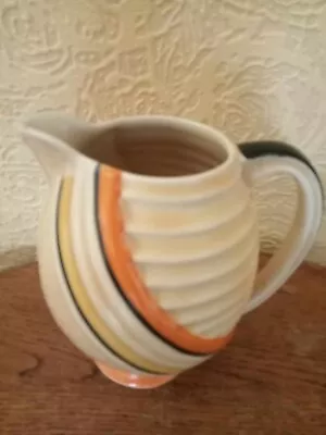 Art Deco Wade Pottery Ribbed Textured Jug No. 407 1930s Orange Black Yellow • £19.99