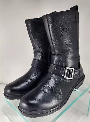 UGG Women's Hapsburg Mid Black Leather Waterproof Boots Moto 1120783 • $44.97