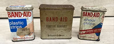 3 Vintage Johnson & Johnson Band-Aid Metal Box MIXED LOT Container Tin EMPTY • $27.50