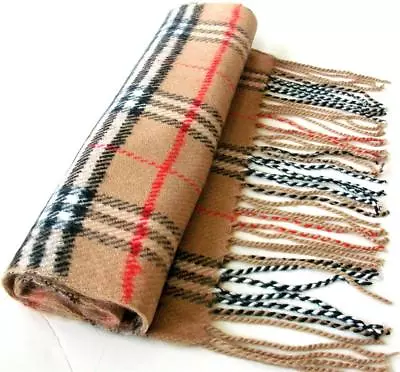 Mens Plaid Scarf Soft Warm Acrylic Scarves Beige Camel Color • $8.99