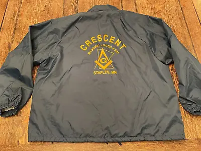 Vintage Crescent Masonic Lodge #207 Men's 2XL Blue Snap Up Windbreaker Jacket • $25