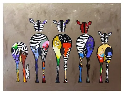 Zebra Bum Animal Colourful Painting Large Wall Art Framed Canvas Picture 20x30  • £20