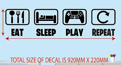 £7.99 • Buy Eat Sleep Game Repeat - Gamer Wall Art Decals/Stickers - Various Colours