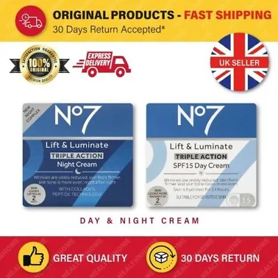  2 X No7 Lift And Luminate Triple Action Day Cream Night Cream Serum SPF15 50ml  • £29.95