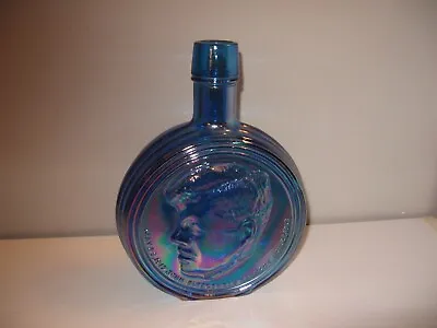 Wheaton Blue Carnival Glass Decanter John F. Kennedy 8  Height VGC  • $19.99