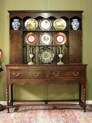 Vintage Oak Tudor Style 2 Height Sideboard Dresser / Display + Storage Cabinet • $750