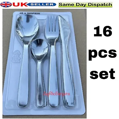 IKEA MOPSIG 16pcs Set Stainless Steel Silver Cutlery Set Food Dining NEW SEALED • £10.95
