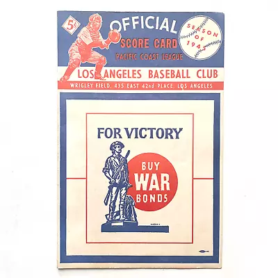 Pacific Coast League Los Angeles Baseball Club Official Scorecard Season Of 1945 • $39.99