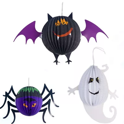 Paper Halloween Lantern Pendant Hanging Decoration 3D Spooky Ghost Spider Bat • £6.41