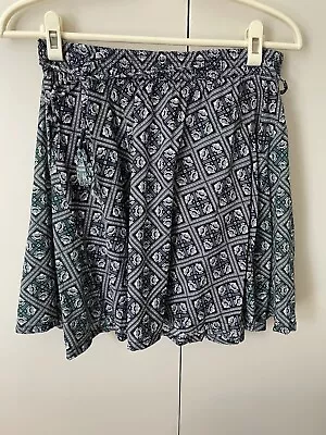 Tigerlily Skirt Size 8-10 Navy Blue Green Boho Print Belted Made In India • $16.88