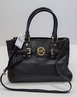 New Michael Kors Hudson Lg Tote Black Leather Satchel Handbag 38h3xhut3l $448 • $70