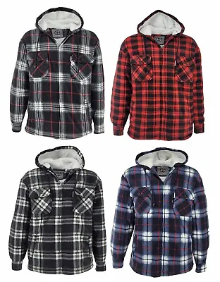 Mens Padded Hooded Sherpa Fur Lined Lumberjack Flannel Work Jacket Warm Thick UK • £20.99