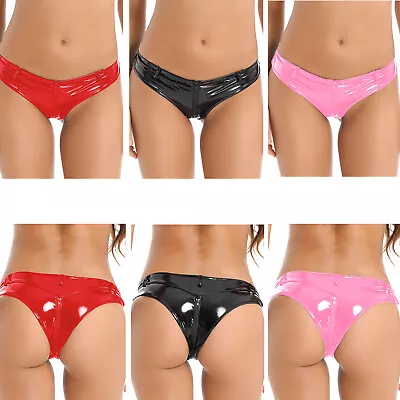 UK Womens PVC Leather Brief Panties Low Waist Zip Crotch Cheeky Hot Booty Shorts • £4.77