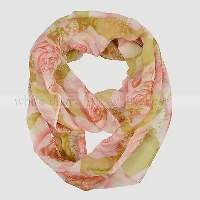 Oil Paint Rose Floral Block Circle Loop Wrap Infinity Scarf Multi Color Soft • $6.95