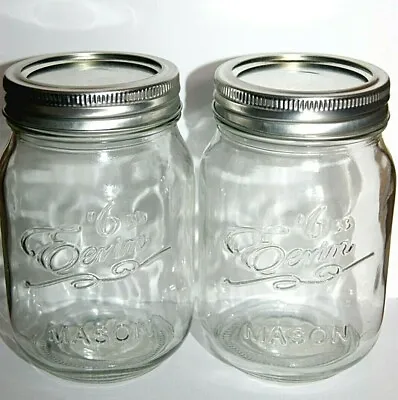 Glass Mason Jam Preserving Storage Jars 2 X 500 Ml  With Silver Colour Lids • £8.95