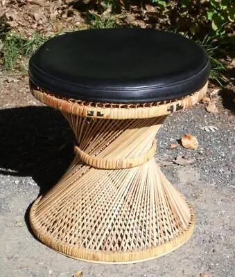 Vintage Mid Century Twisted Rattan Wicker Hourglass Stool Ottoman Side Table • $175.50