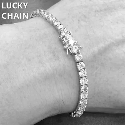 7.5''14K WHITE GOLD FINISH  BLING OUT 1 ROW TENNIS LINK BRACELET 4mm 13g • $14.99