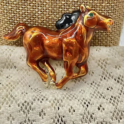 Vintage Brooch Pin Mustang Horse Galloping Enamel Silver Tone Rhinestone • $8.99