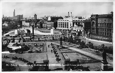 St Johns Gardens & Entrance To Mersey Tunnel Liverpool RP C1938 Postcard (E995) • £6