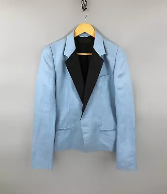 Runway HAIDER ACKERMANN Satin Trimmed Linen And Silk Blazer Jacket Blue Size 40 • $403.74