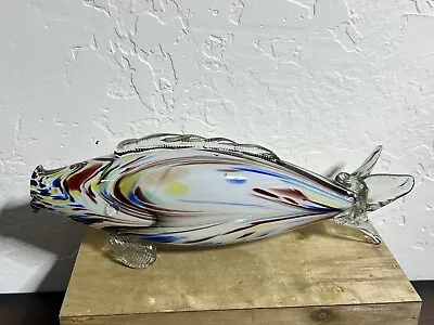 Vintage Murano Italian Art Glass Fish Sculpture 12” Ocean Multi Color • $60