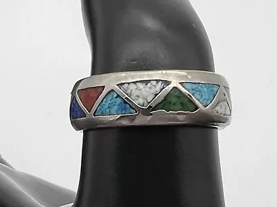 Vintage Silver Tone Crushed Turquoise & Multi-Stone Ring Size 8 • $9.95