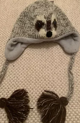 Knitwits Pilot Hat-Robbie The Racoon Pilot-Wool Brown Toddler 18-36 Months-New-T • $8.69