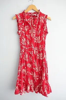 & Other Stories Paris Atelier Womens Dress Size 6 Red Ruffle Beige Floral Boho • $25