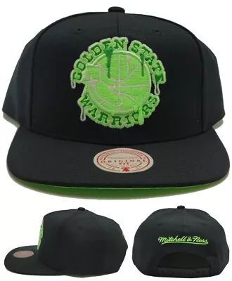 Golden State Warriors New Mitchell Ness Slime Drip Black Green Snapback Era Hat • $26.69