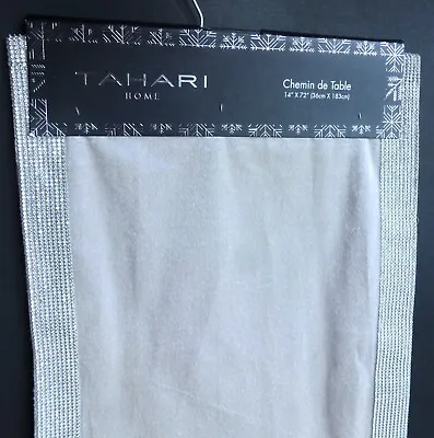 New TAHARI Elegant TABLE RUNNER Dove Gray Velvet Silver Rhinestones 14  X 72  • $49.95