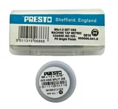 £22.98 • Buy Presto M6 Tap And Die Set M6 X 1.0 HSS Set From RDGTools