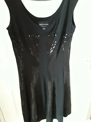 £4.99 • Buy Black Dress Medium Shiny Panels TK Max Lenght 97 Cm Bust 44cm Look At All Pics 