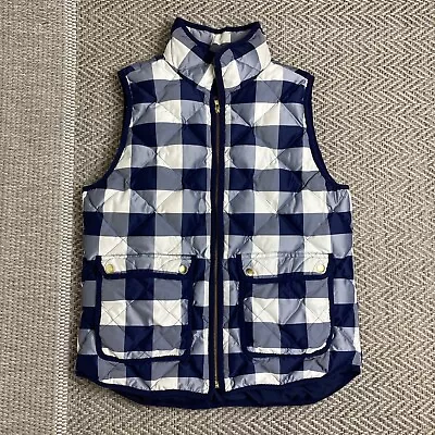 J. Crew Blue Mountain Puffer Vest Plaid Down Waterfowl Feathers Full Zip Sz M • $19.99