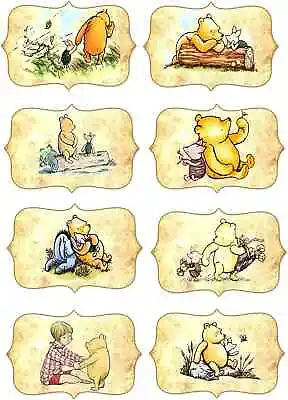16 Classic Winnie The Pooh Labels Stickers Glossy Laminated Cut Reay To Use • $10.95