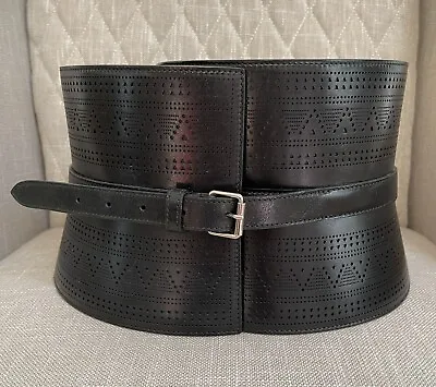 $2290 Alexander McQueen Black Perforated Leather Corset Waist Belt Size 75 30 • $1275