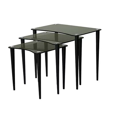 3 Piece Contemporary Glass Top Nesting Tables In Black • $129