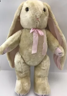 Bunny Rabbit Posable Plush Stuffed Toy 16” Pink Ribbon Long-eared Easter • $8.10