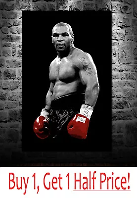 MIKE TYSON CANVAS WALL ART PRINT - Red = Black Picture - FRAMED  *Ready To Hang* • £64.99