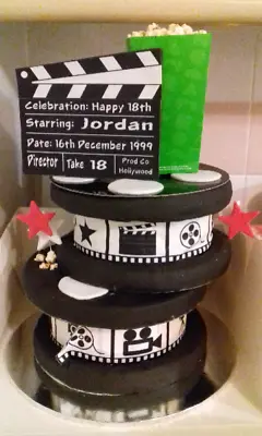 £4.99 • Buy Clapperboard Personalised Edible Icing Cake Topper And Or Film Reel Ribbon