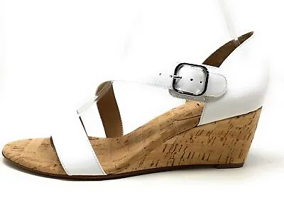 VANELi Womens Marise Wedge Sandal White Patent Leather Silver Buckle Size 9 M US • $32