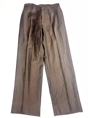 Zanella Dress Pants Brown Check Wool Italian Flat Front Straight Fit Men's 32X32 • $22.94