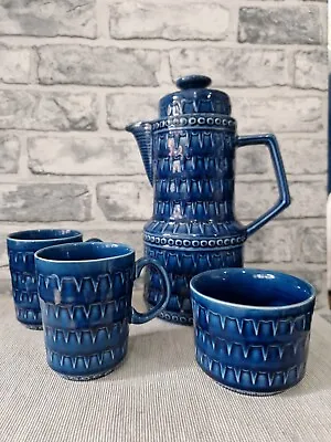 Coffee Pot Cobalt Blue Victoria England Pottery 4 Ps Cups Bowl 60s 70s Vintage  • £54.99